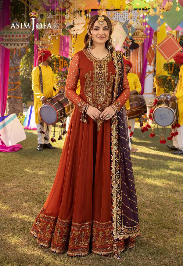 asim jofa orange dress AJLFF-14- Light Coral Embroidered Chiffon Outfit By- Asim Jofa