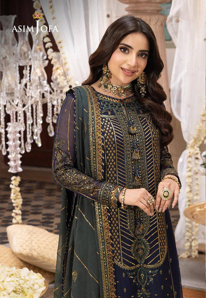  Navy Blue Twisted Silk Dupatta | ASIMJOFA USA -Make By Moon 