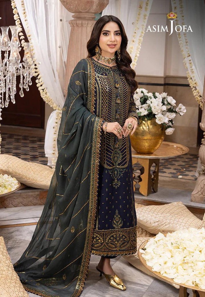  Navy Blue Twisted Silk Dupatta | ASIMJOFA USA -Make By Moon 