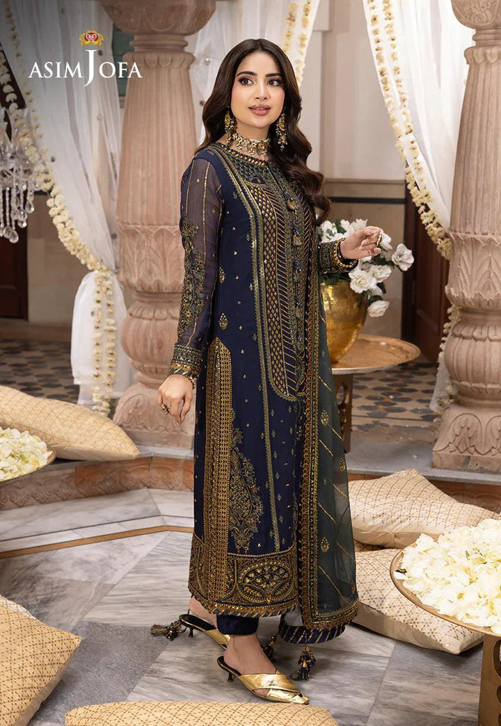  Navy Blue Twisted Silk Dupatta | ASIMJOFA USA -Make By Moon 