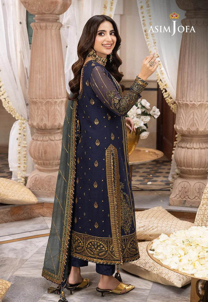 Navy Blue Twisted Silk Dupatta | ASIMJOFA USA -Make By Moon 