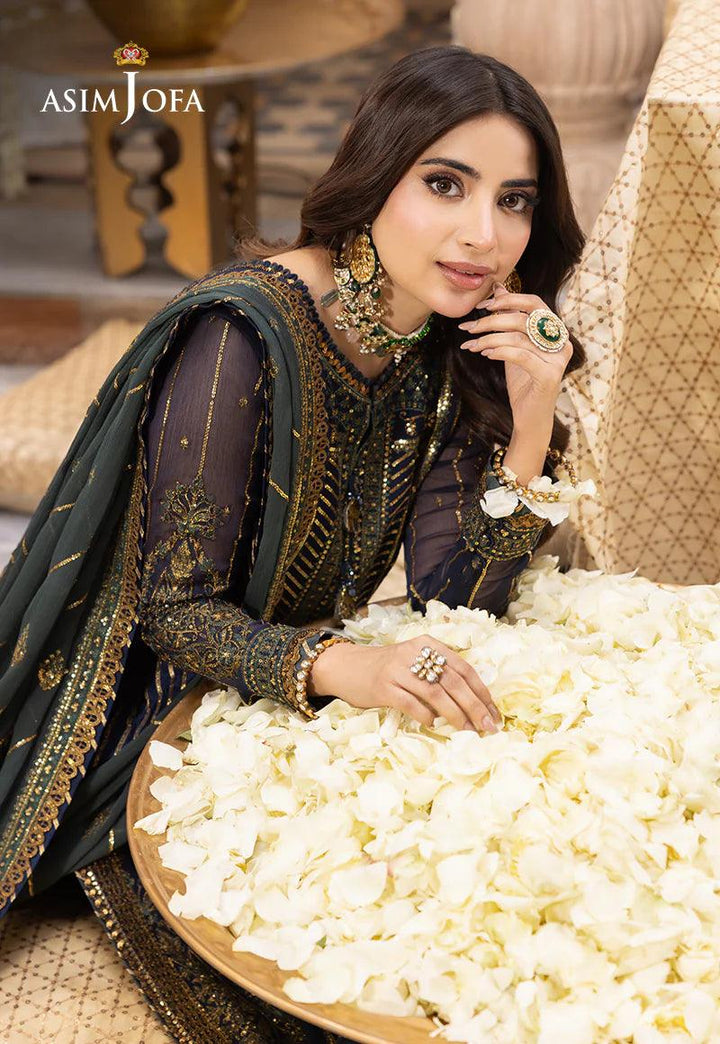  Navy Blue Twisted Silk Dupatta | ASIMJOFA USA -Make By Moon 