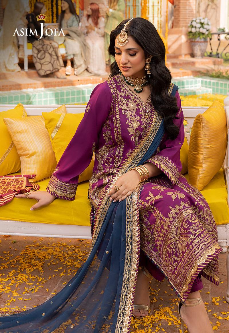 asim jofa purple dress AJZS-13 EMBROIDERED RAW SILK 1 PC  Asim Jofa
