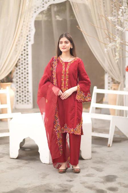 maroon organza dress Zaiwaraat by Arwah Maroon Embroidered Organza Gown with Beaded Dupat The Zaibai