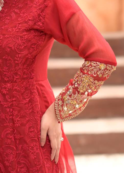 Pakistani Chiffon Maroon dress USA - Make By Moon