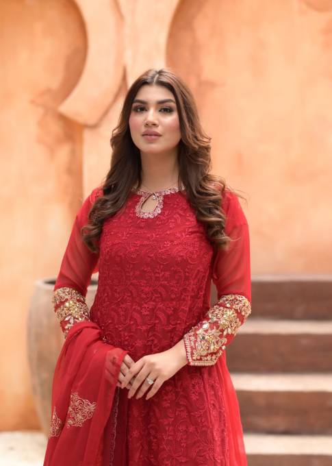 Pakistani Chiffon Maroon dress USA - Make By Moon