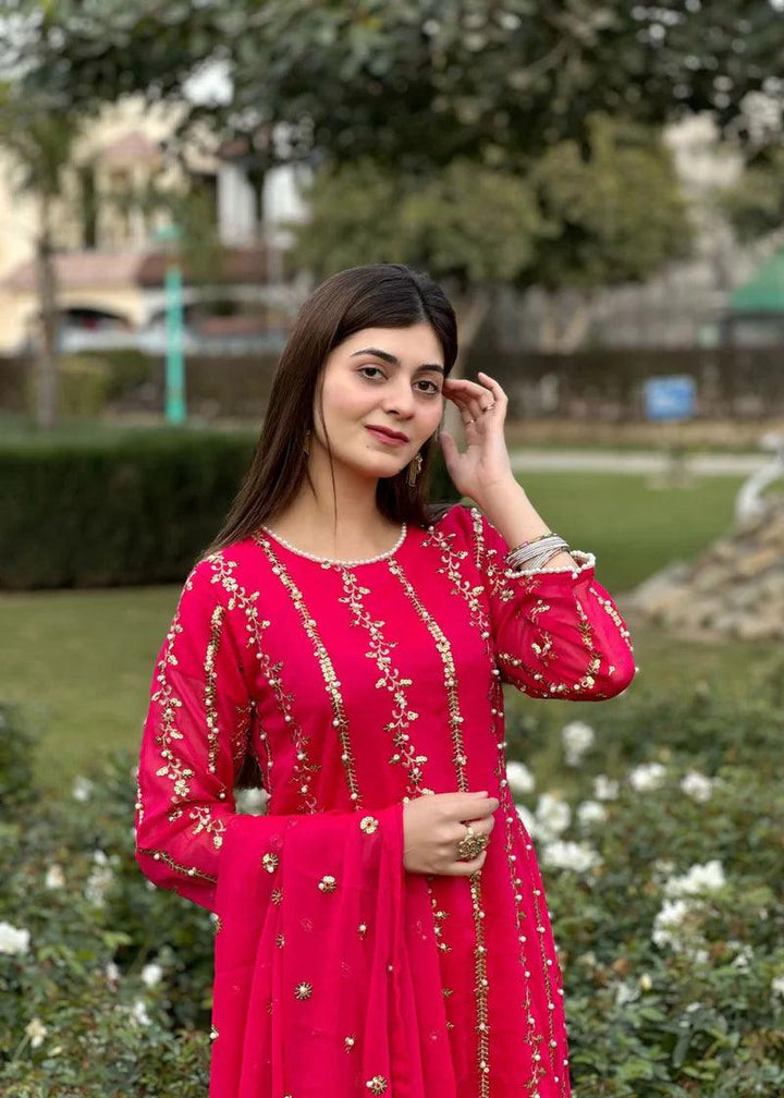 pink chiffon dress pakistani Blush Pink Chiffon Heavy Embroidered A-Line Elegant Wedding Wear