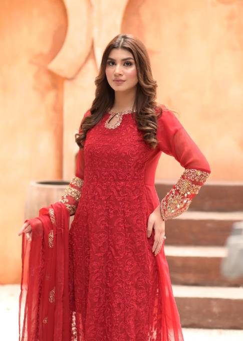 Pakistani Chiffon Maroon dress USA - Make By Moon