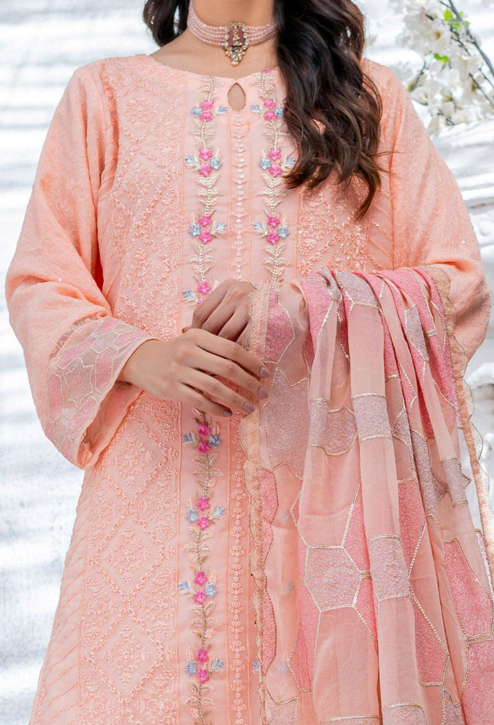 Umer Ayaan | Long Peach Chiffon Dress