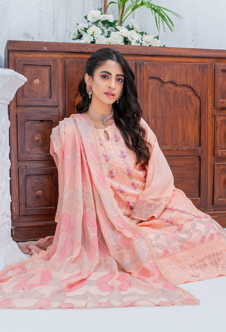 Umer Ayaan | Peach Chiffon Dress