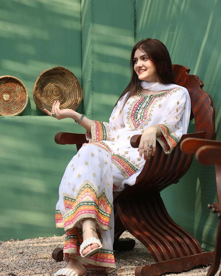 Chiffon Gharara Hand Embroidery- Newyork ,USA