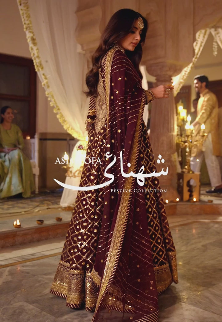 Pakistani Purple Gown Dress | ASIMJOFA USA- Make By Moon