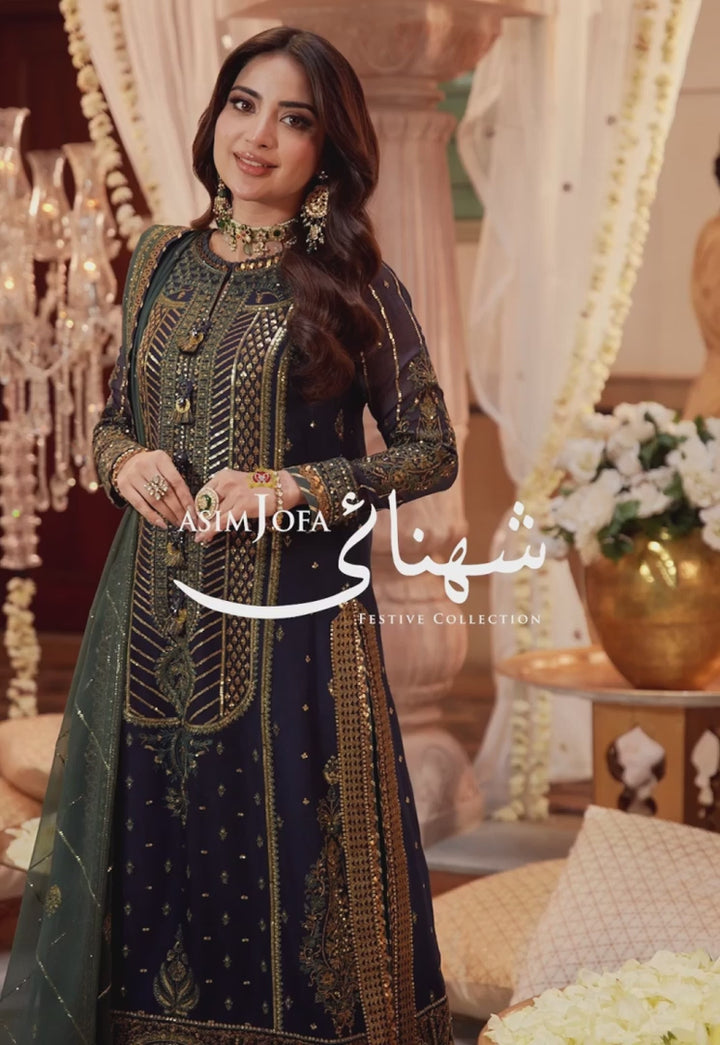  Navy Blue Twisted Silk Dupatta | ASIMJOFA USA -Make By Moon 